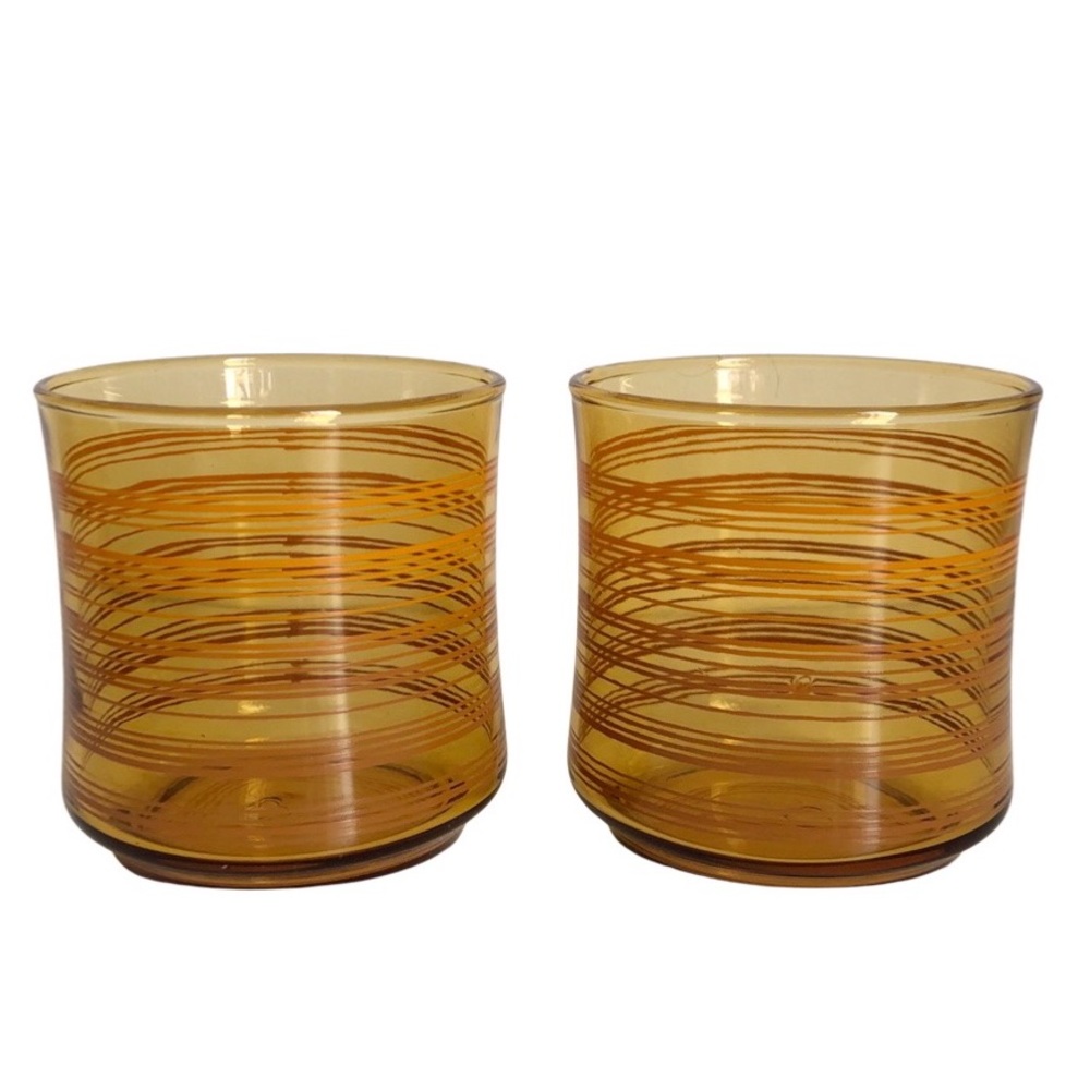 Retro Orange and Brown Striped Amber Drinking Glasses BN2